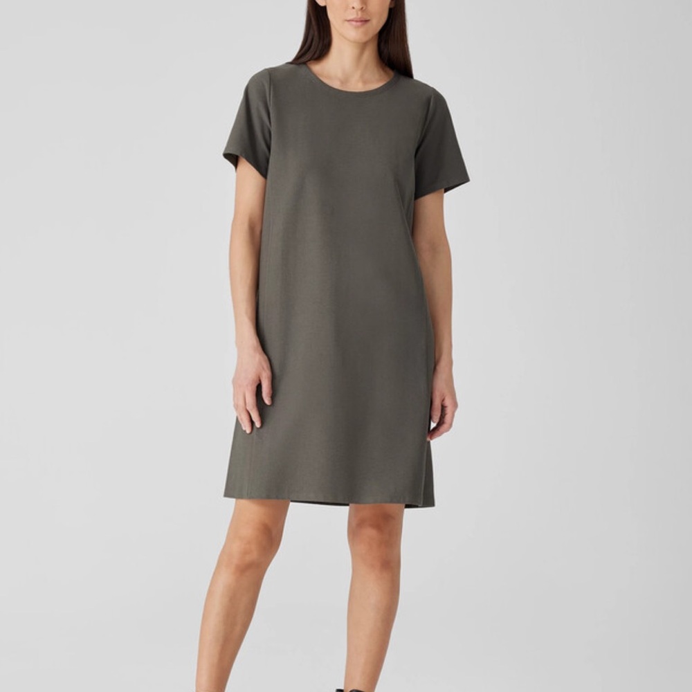 Washable Stretch Crepe Jewel Neck Dress